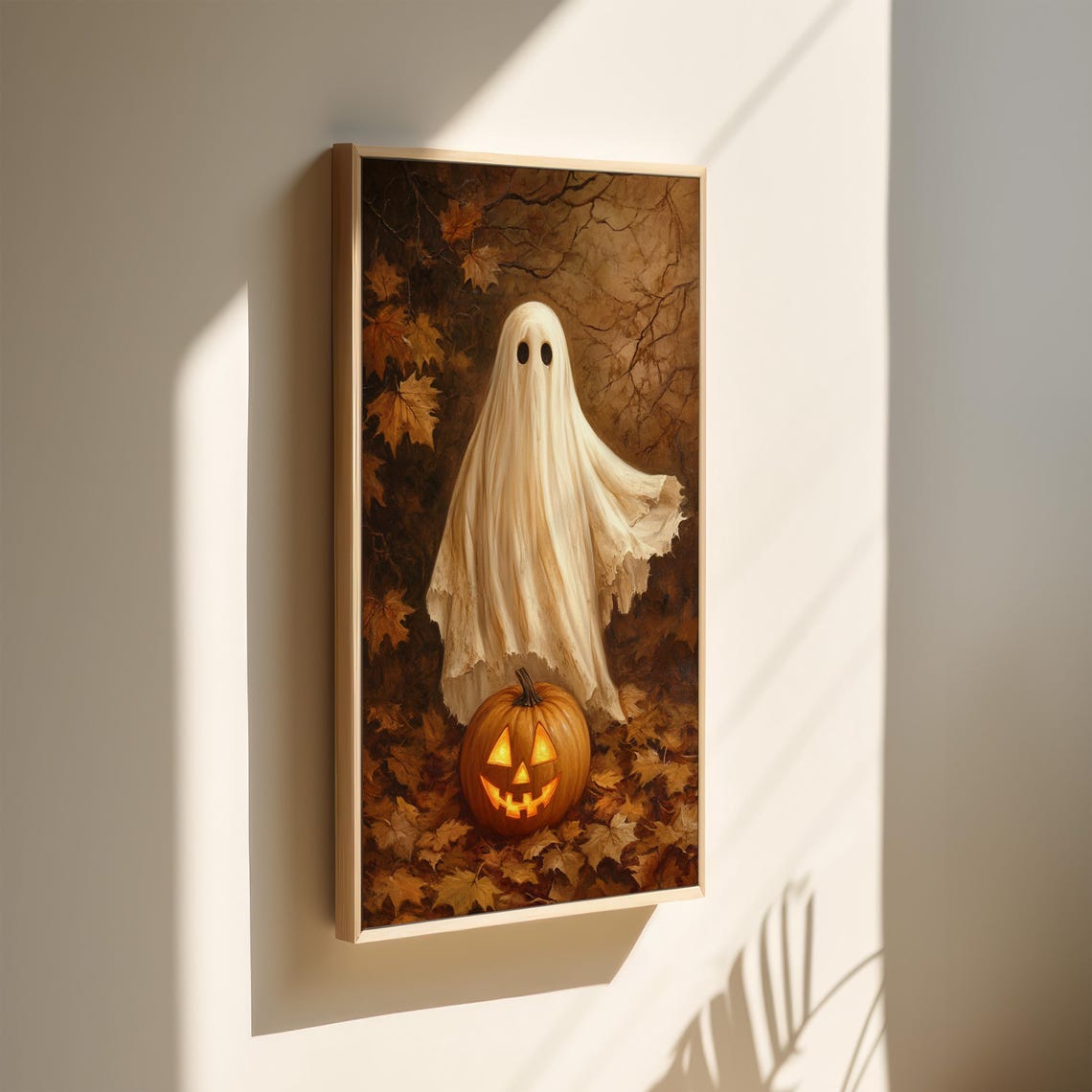 Sheet Ghost With Jack O Lantern Fall Leaves Halloween Wall Art - Image 4
