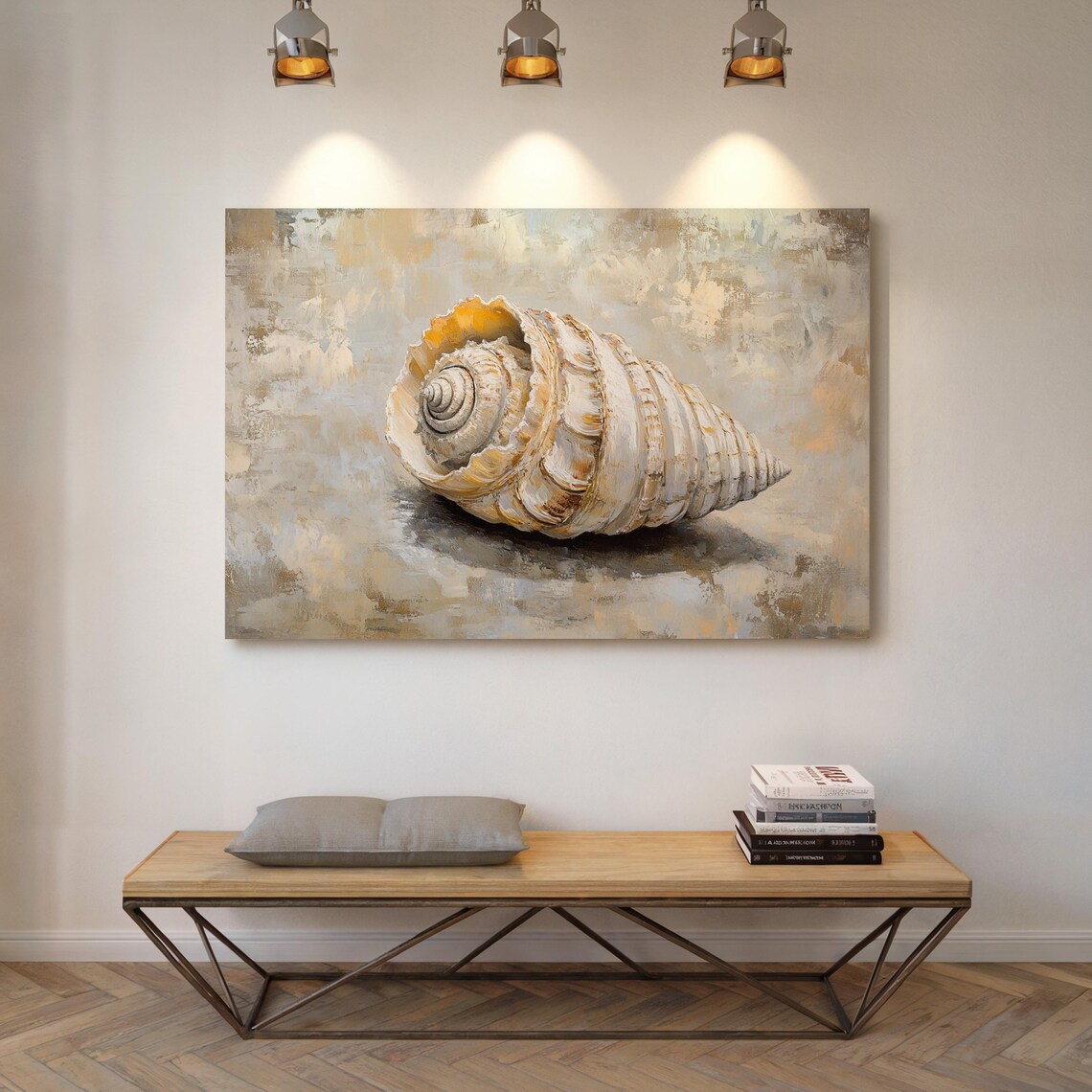 Spiral Seashell Painting Warm Neutral Coastal Beach Wall Print - Image 2