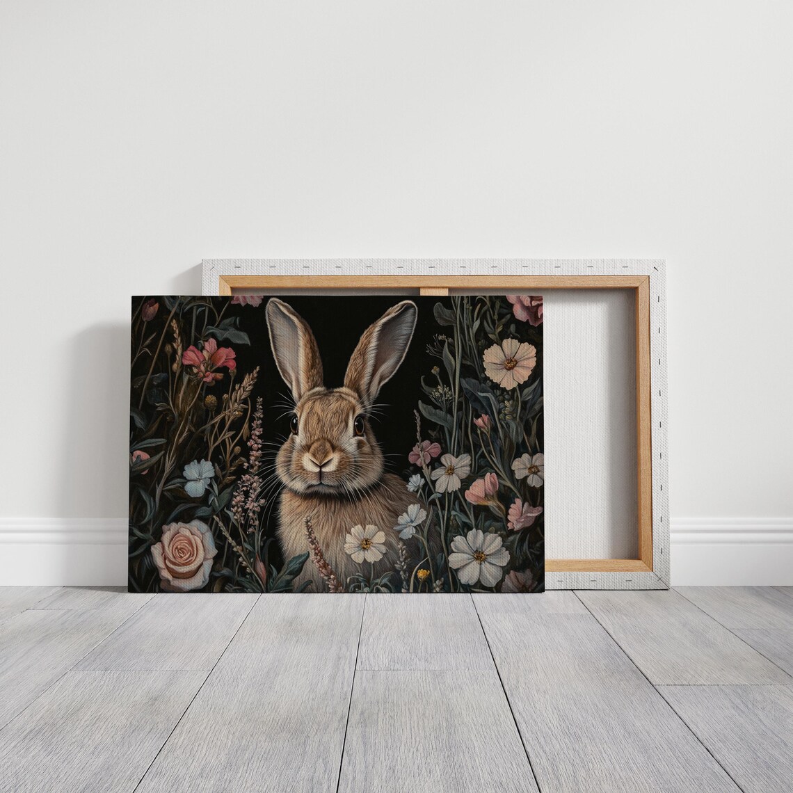 Brown Rabbit Among Wildflowers Dark Botanical Floral Animal Art Print - Image 2