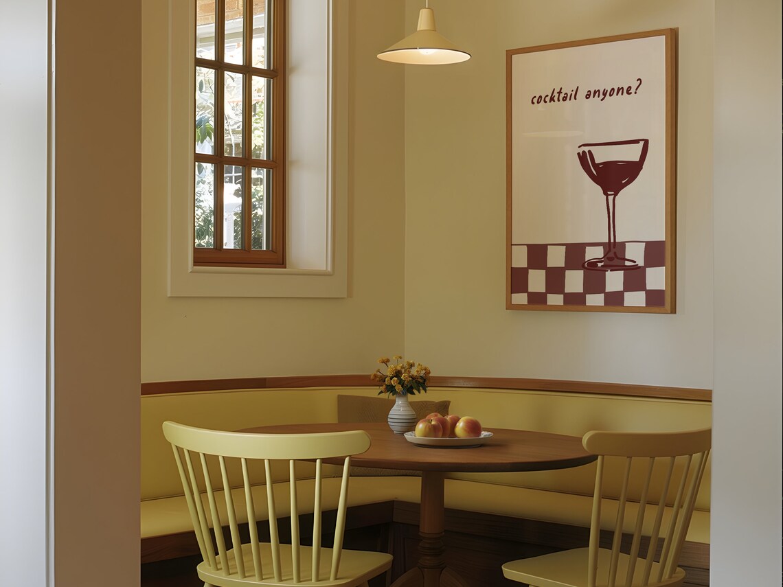 Cocktail Anyone Burgundy Coupe Glass Checkerboard Retro Bar Poster - Image 2