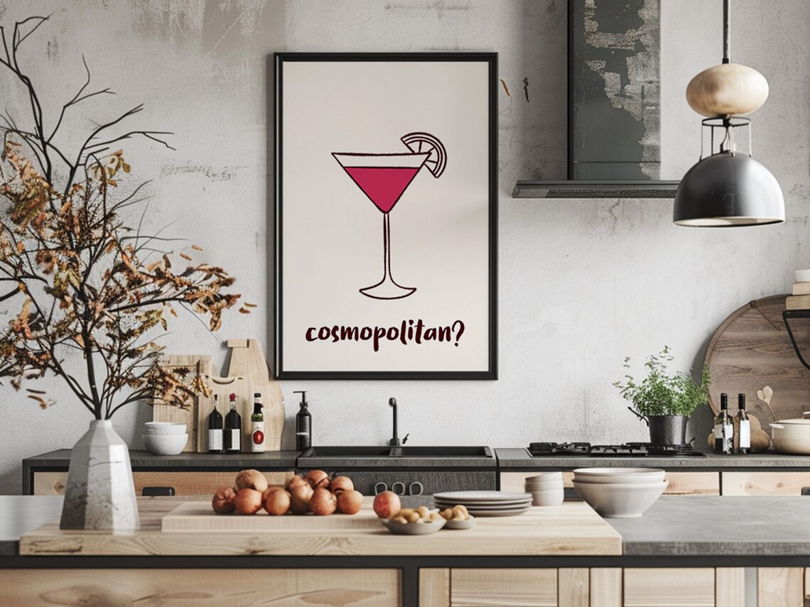 Cosmopolitan Pink Martini Glass Lime Wedge Fun Bar Cart Art Poster - Image 2