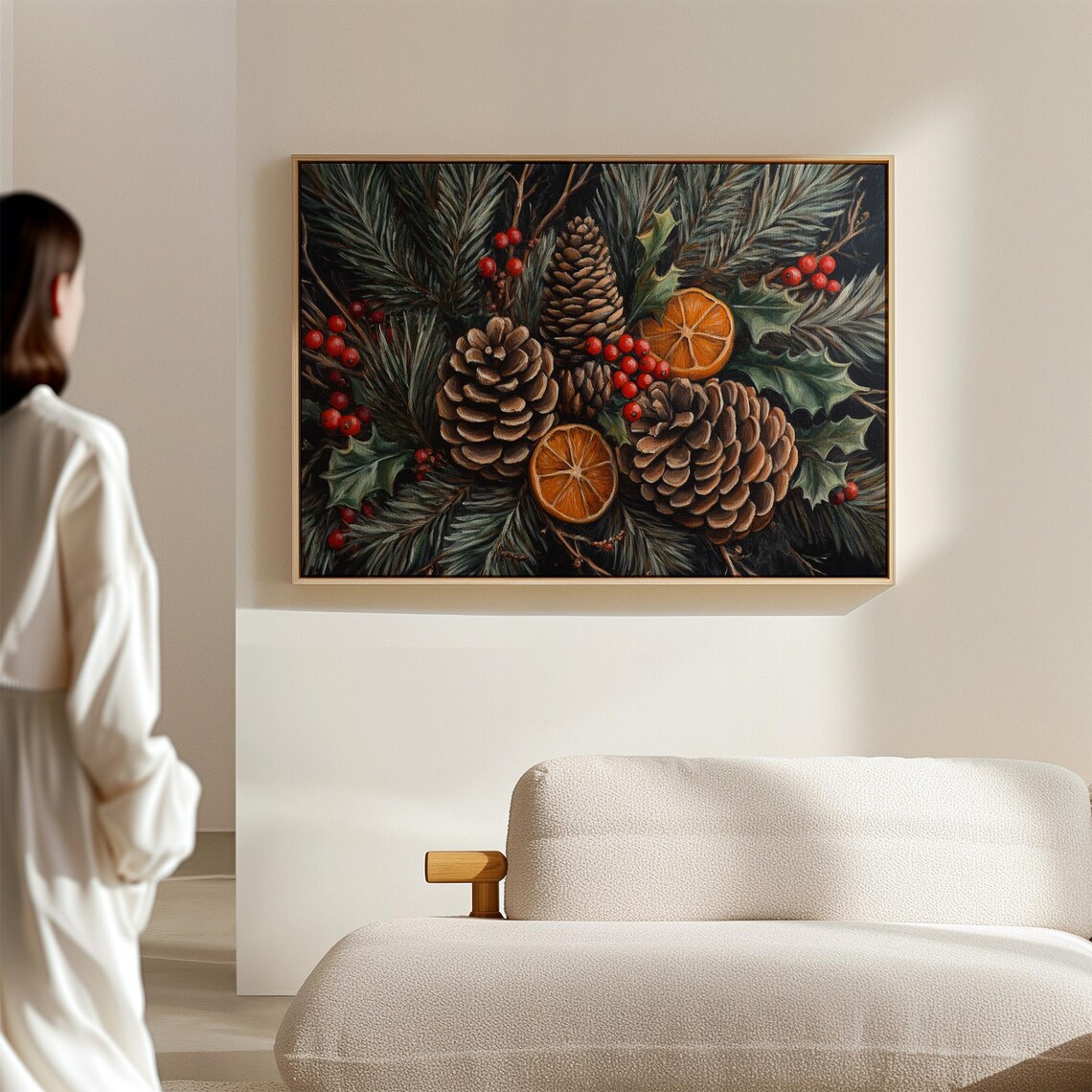 Holiday Pinecone Holly Berries Orange Slices Rustic Christmas Poster - Image 4