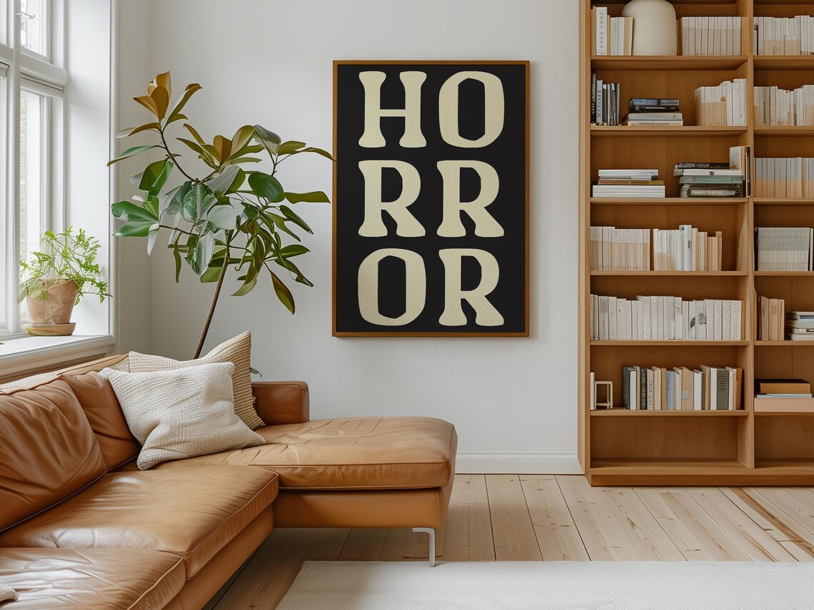 Horror Bold Cream Retro Lettering On Black Gothic Movie Night Decor Poster