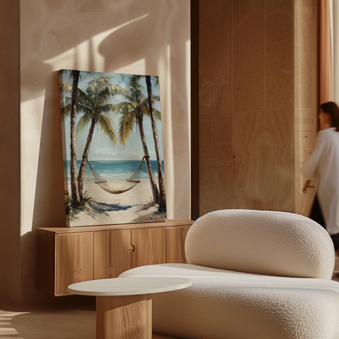Beach Hammock Between Tall Palms Turquoise Ocean Escape Poster - Image 2