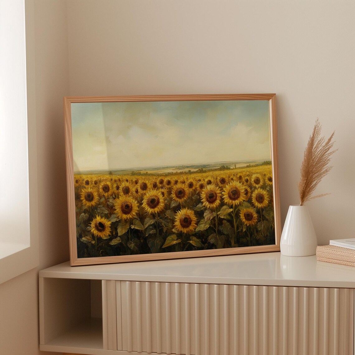 Golden Sunflower Field, Rustic Landscape Art Print - Image 4