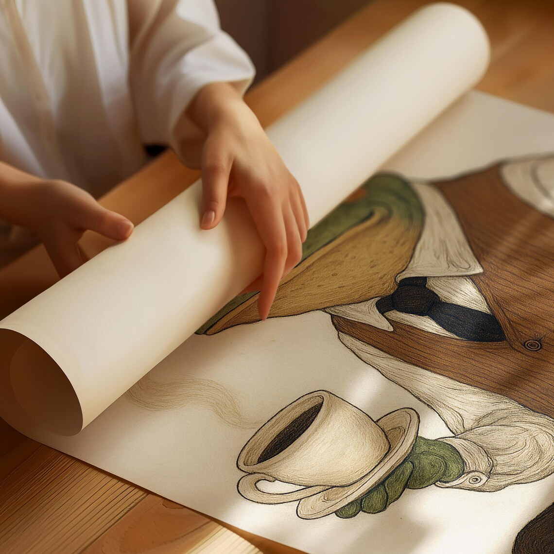 Dapper Frog Drinking Coffee, Whimsical Animal Portrait - Image 2
