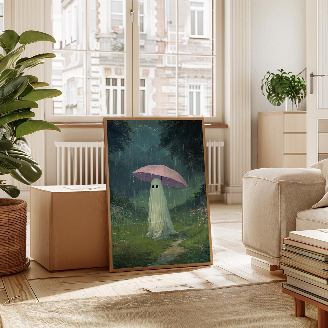 Ghost With Pink Umbrella, Moody Forest Art Print - Image 5