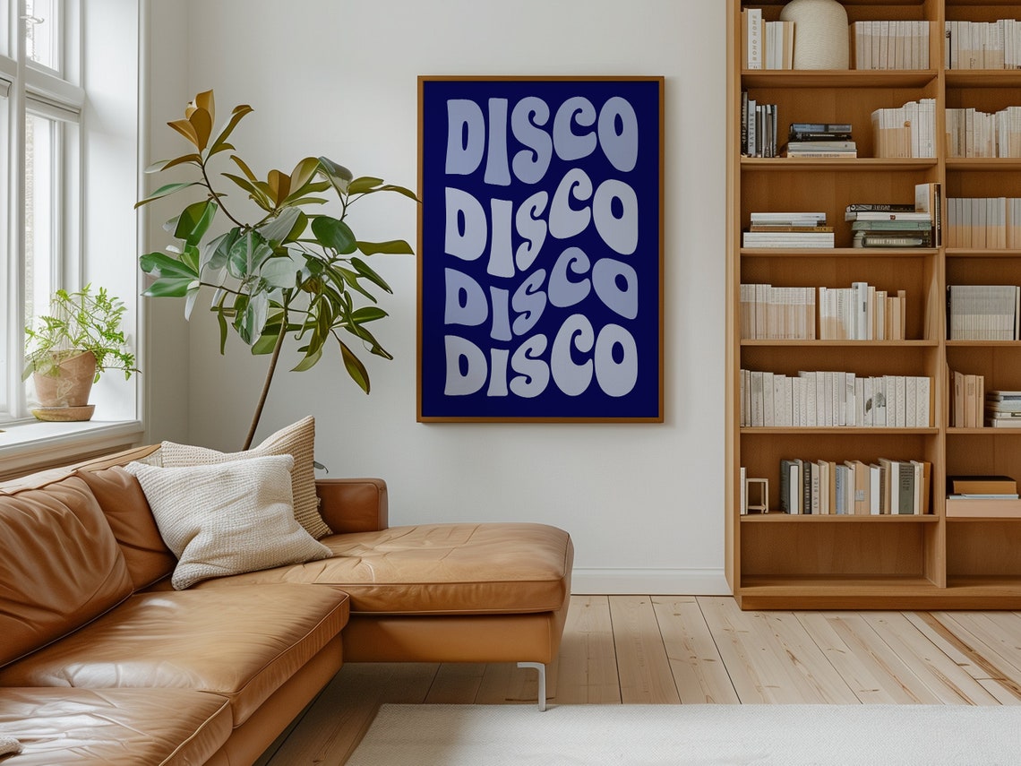 Disco Disco Disco Repeated White Groovy Typography On Navy Art Poster - Image 2