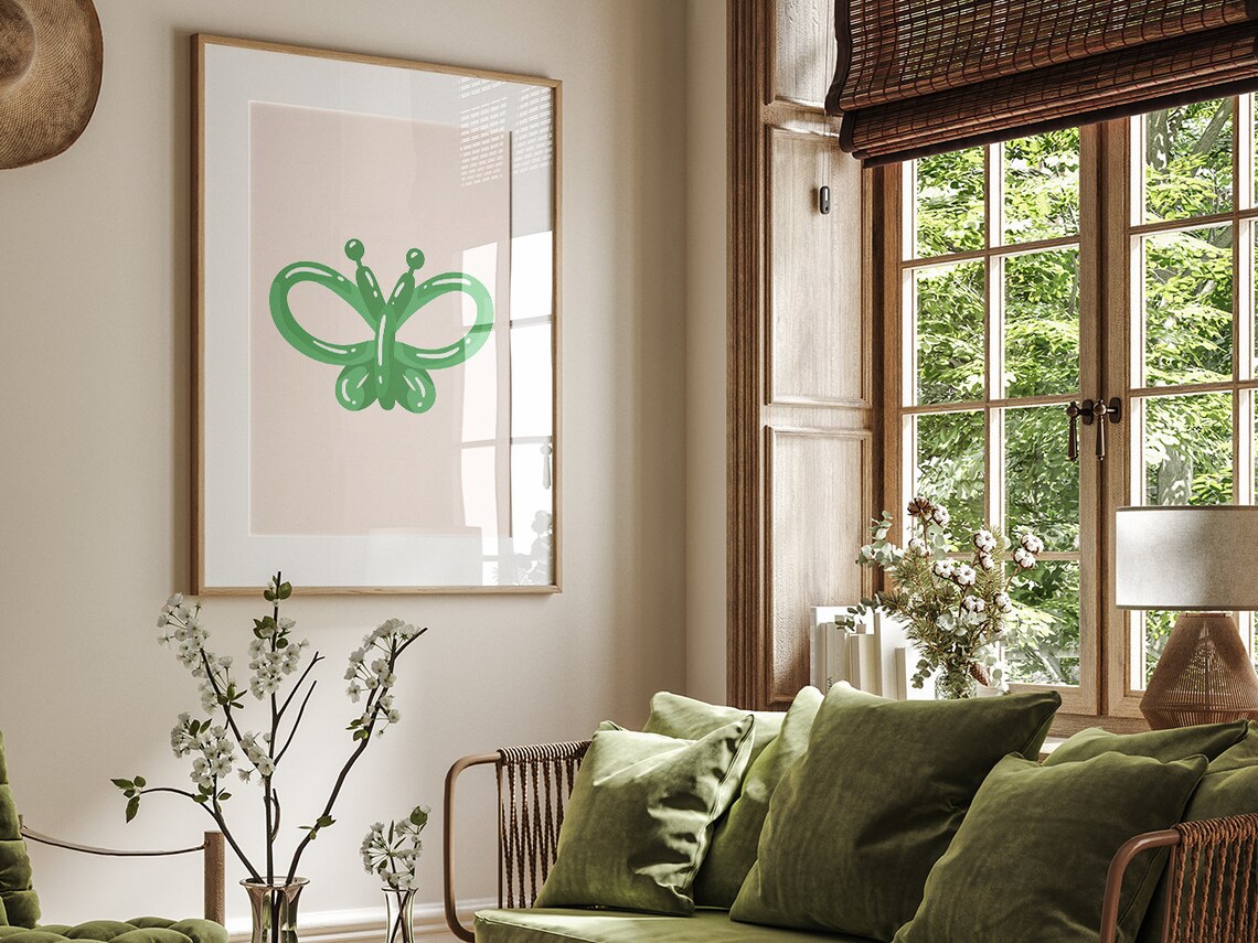 Green Balloon Animal Butterfly Minimalist Boho Style Modern Wall Art - Image 4