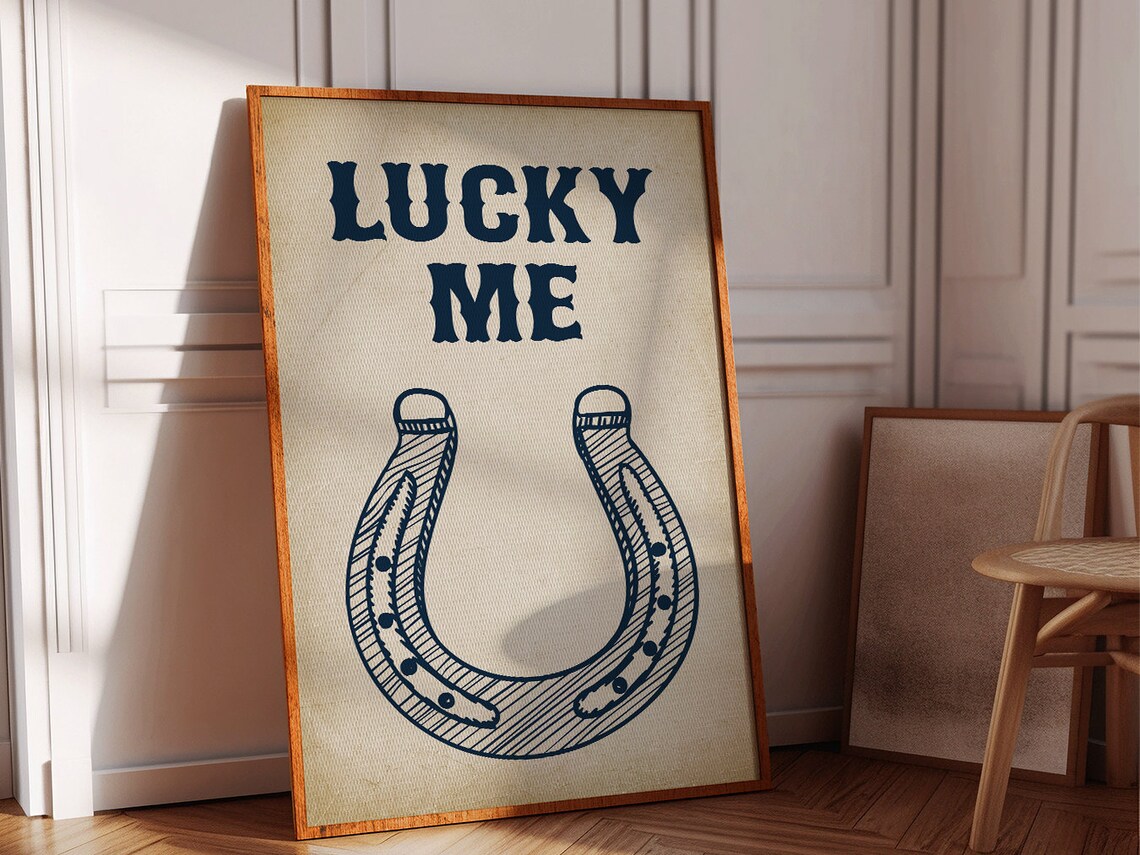 Lucky Me Navy Horseshoe Western Positive Affirmation Quote Poster - Image 4