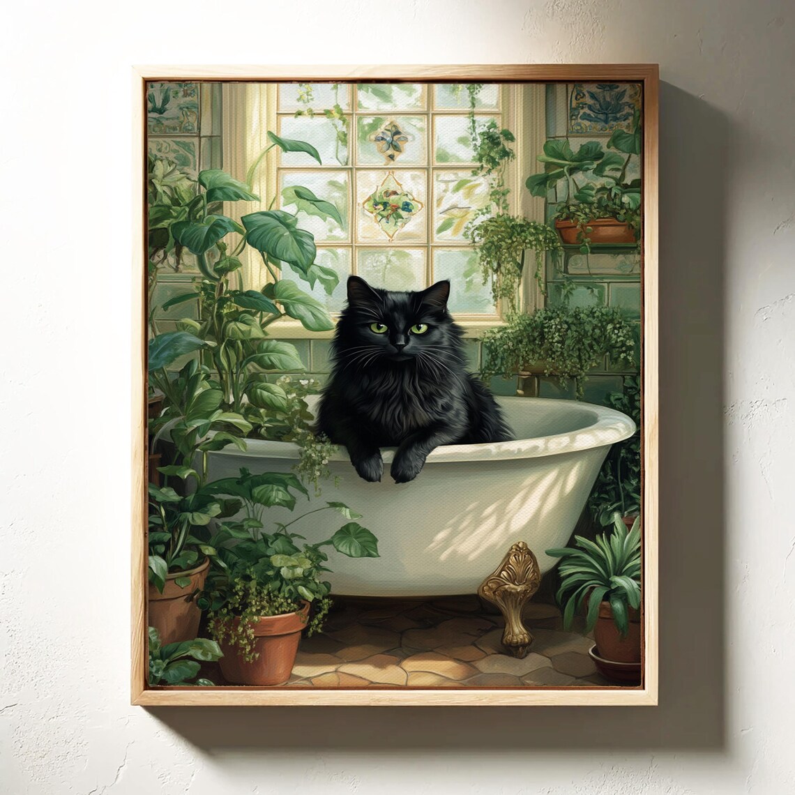 Black Cat Greenhouse Bathtub Vintage Botanical Cozy Cottagecore Poster - Image 5