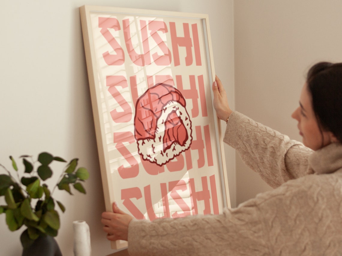Tuna Nigiri Sushi Bold Retro Pink Typography Japanese Kitchen Poster - Image 4