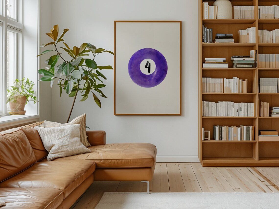 Number 4 Pool Ball Watercolor Purple Retro Billiards Wall Decor Poster - Image 2