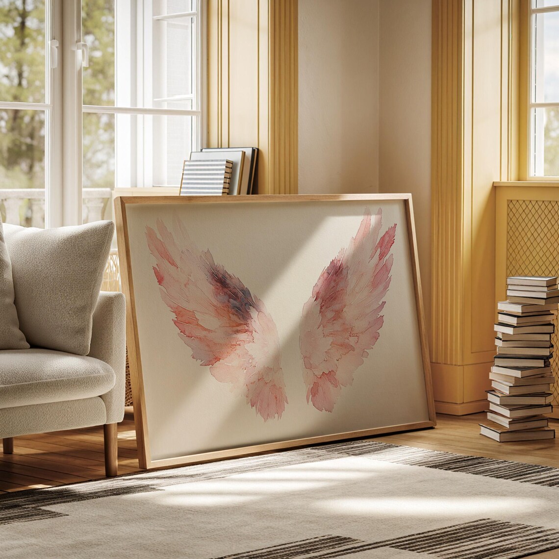 Pink Angel Wings Watercolor Art Print, Boho Decor - Image 4