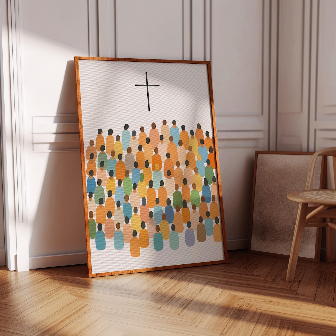 Modern Christian Cross Crowd, Minimalist Worship Art