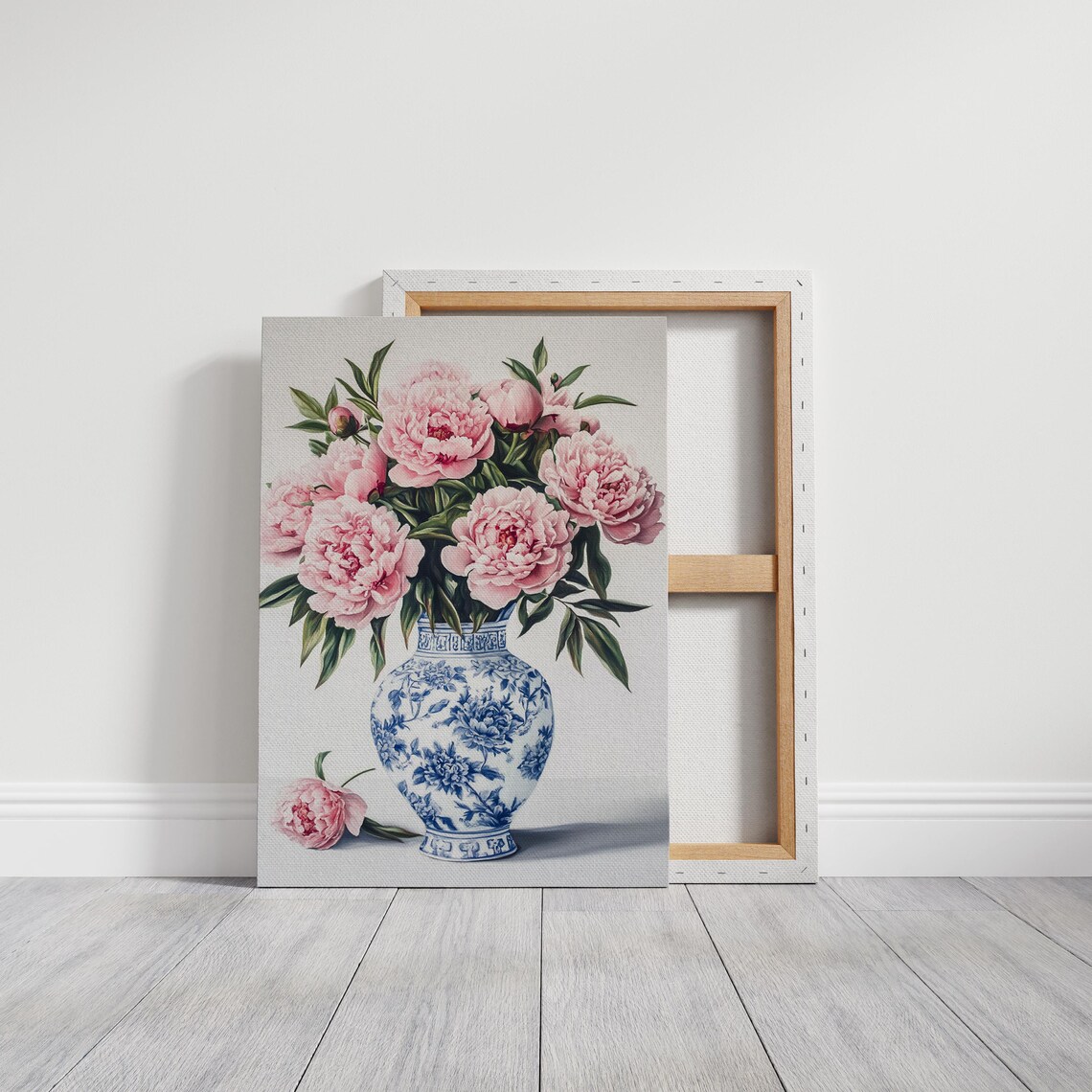 Pink Peonies In Blue White Porcelain Vase Elegant Floral Art Poster - Image 3