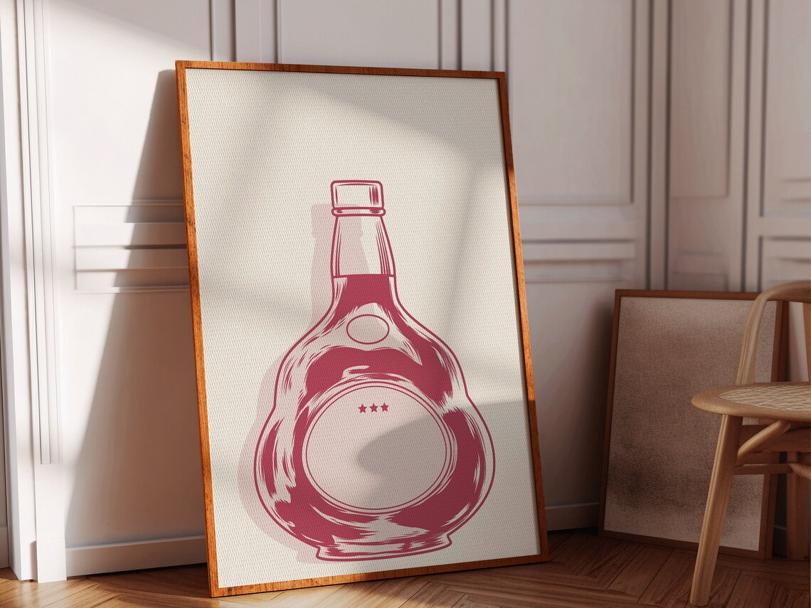 Blush Pink Liqueur Bottle Line Art Three Star Bar Wall Poster - Image 4