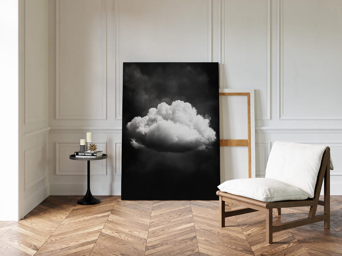 Minimalist Black And White Cloud Wall Art Print For Modern Home Decor - Image 2