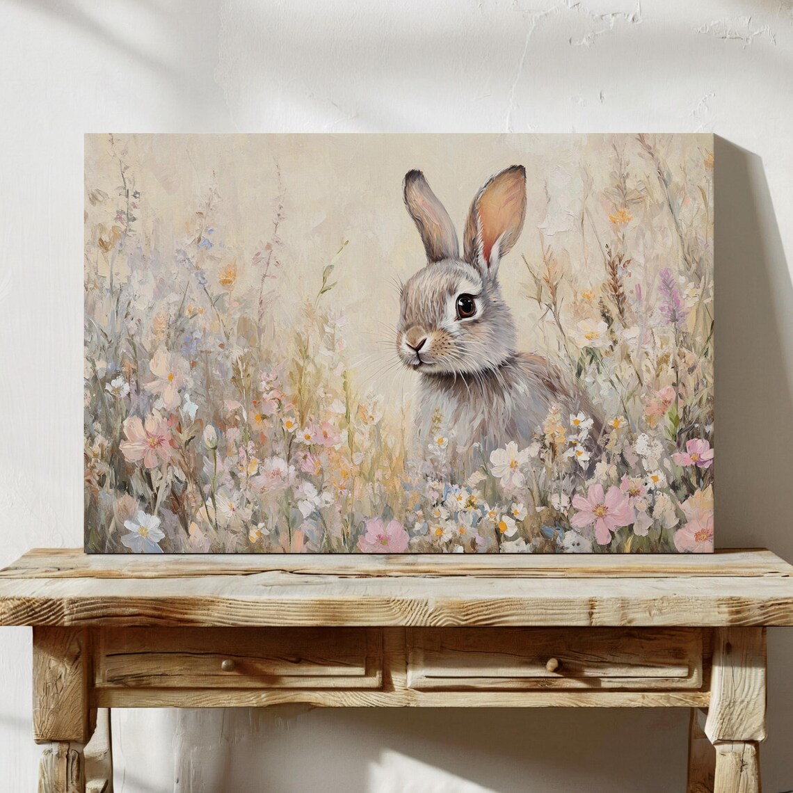 Bunny In Pastel Wildflowers Spring Meadow Cute Rabbit Floral Poster - Image 2