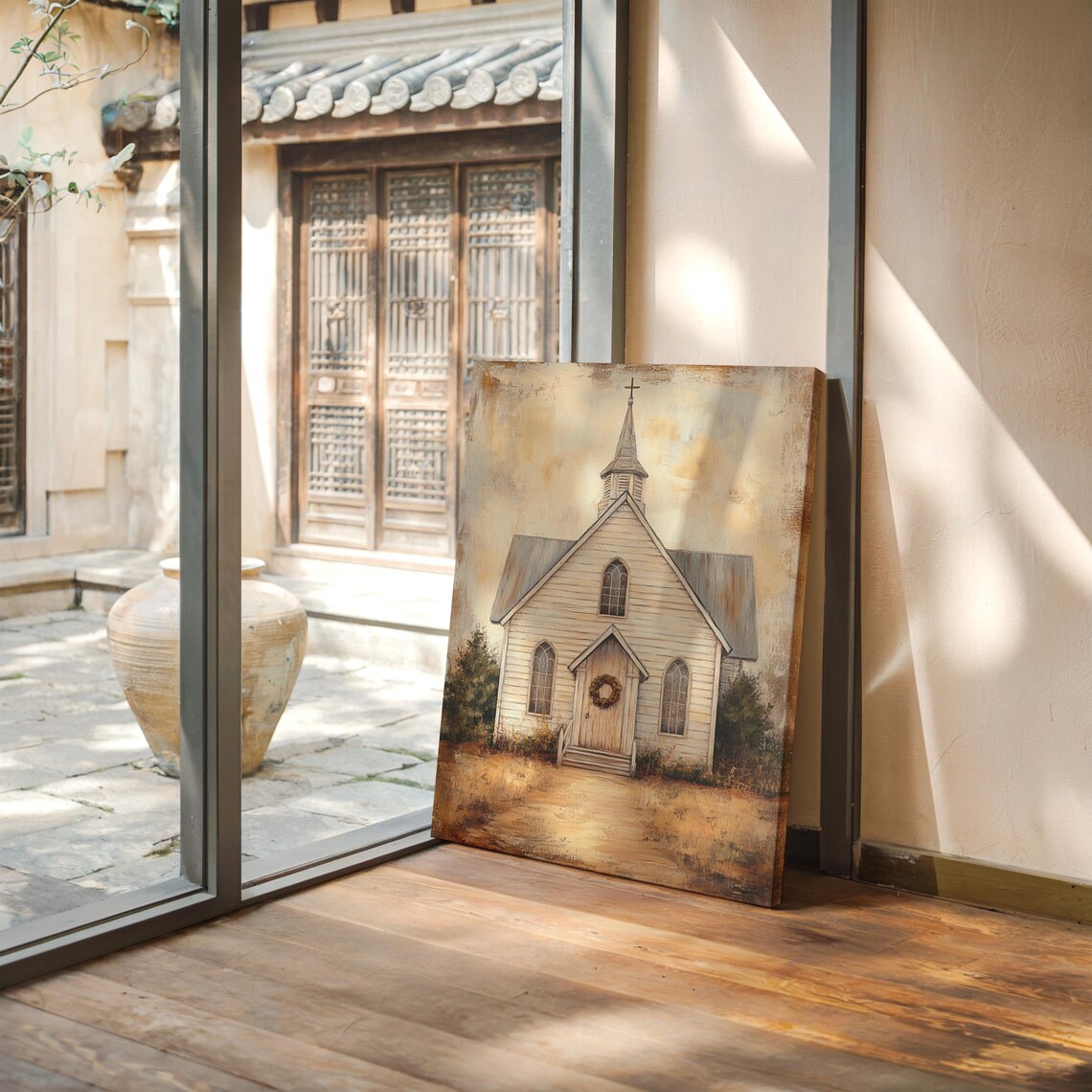 Vintage Country Church Painting, Rustic Chapel Art Print - Image 4