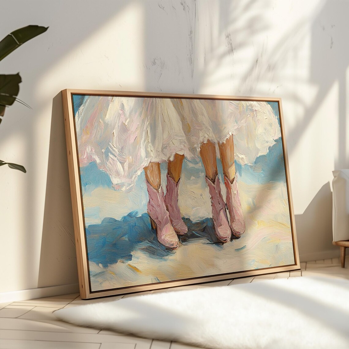 Pink Cowboy Boots Wedding Brides Impressionist Western Wall Art Print - Image 5