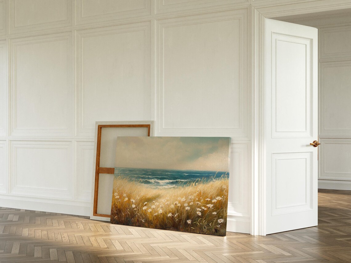 Golden Beach Grasses And White Daisies Windy Ocean Shore Art Poster - Image 5