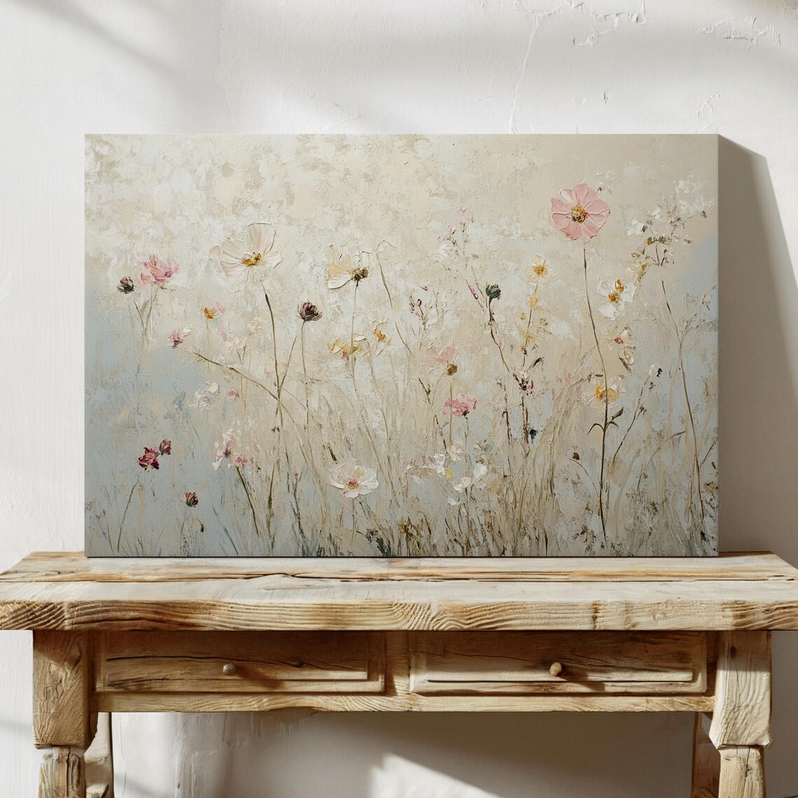 Delicate Wildflower Meadow Neutral Cream Beige Botanical Flower Print