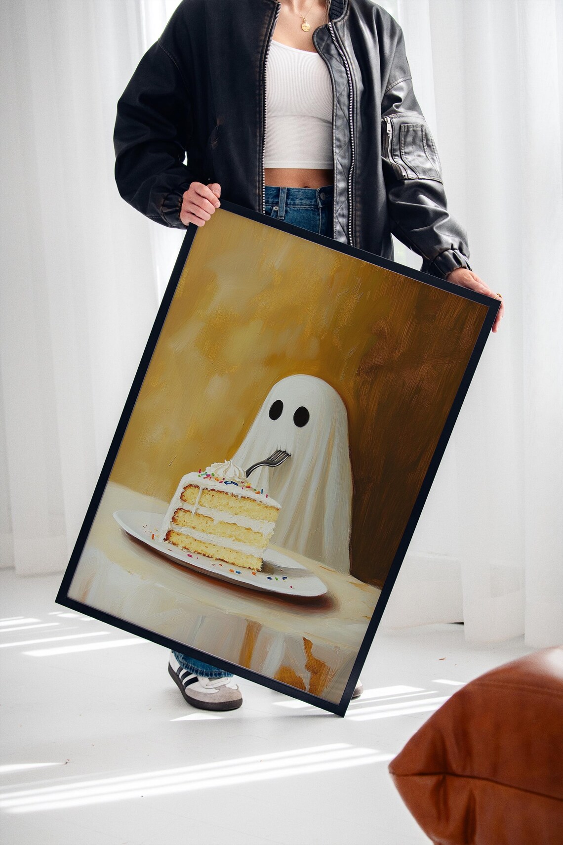 Funny Ghost Eating Cake, Whimsical Spooky Dessert - Image 3