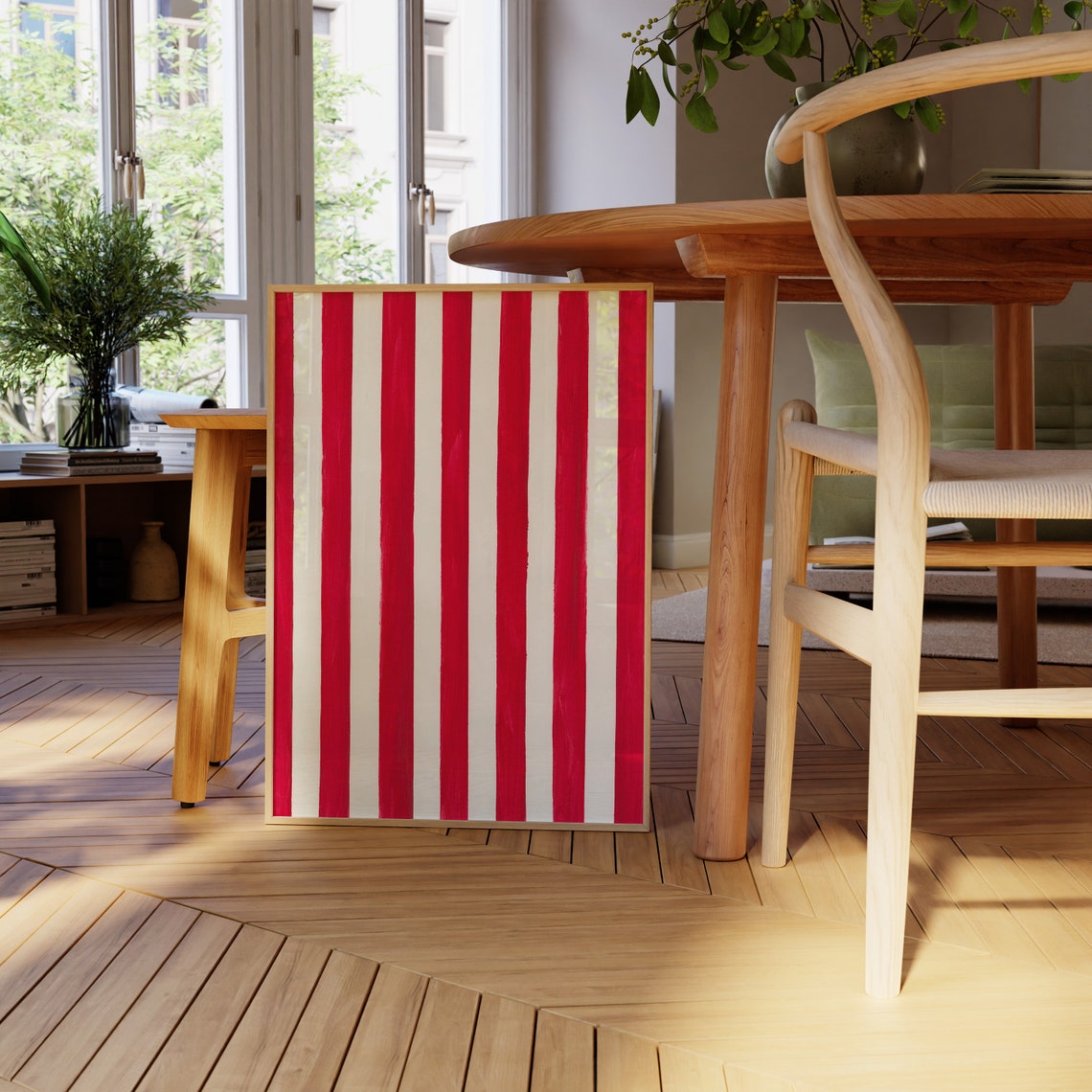Bold Red And White Vertical Stripes Abstract Minimalist Decor Poster - Image 3