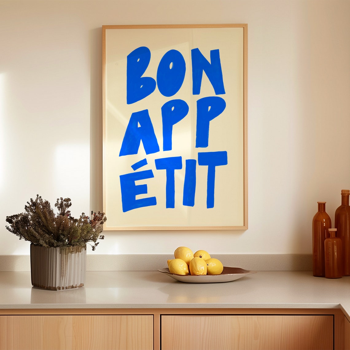 Bon Appetit Bold Blue French Quote Kitchen Typography Poster - Image 3