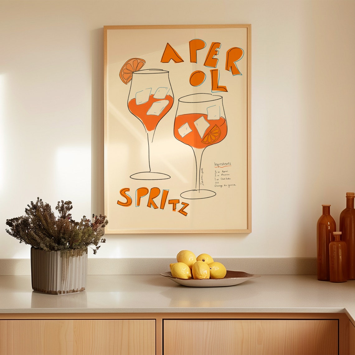 Aperol Spritz Recipe Retro Cocktail Illustration Two Glasses Poster - Image 3