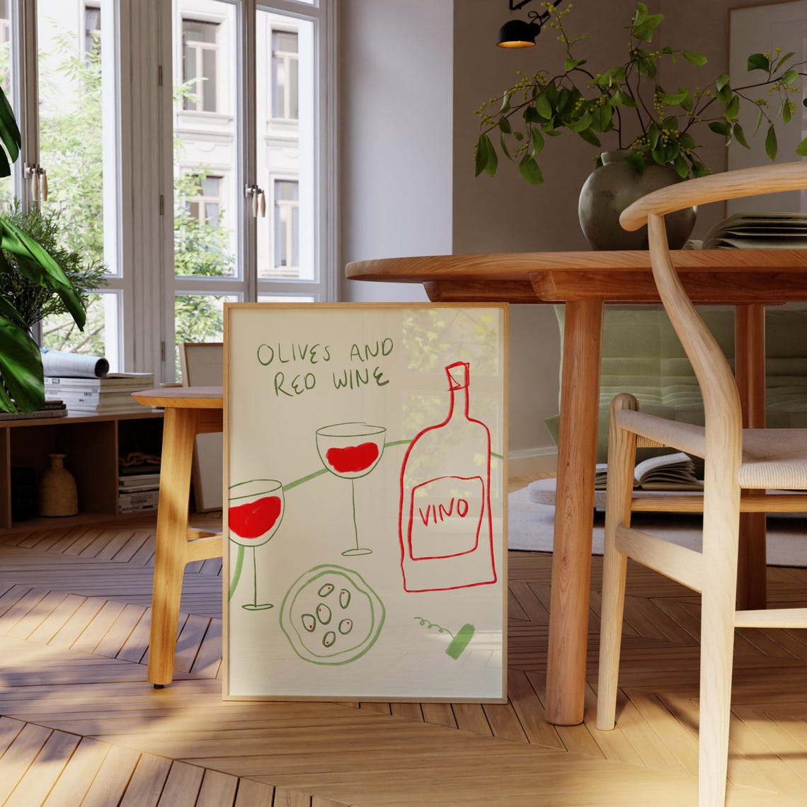 Olives And Red Wine Vino Bottle Sketch Italian Kitchen Poster - Image 3
