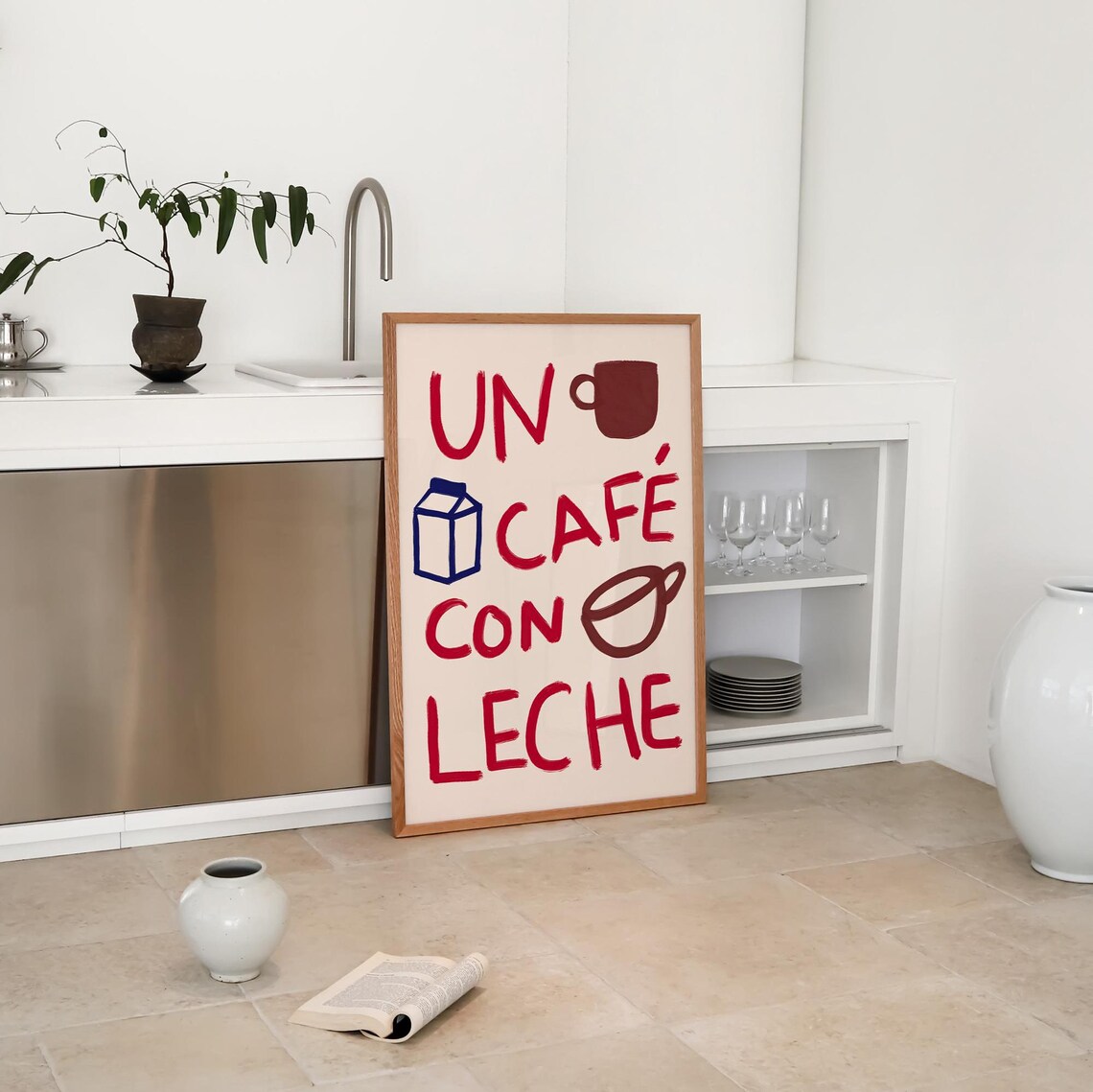 Un Cafe Con Leche Print Trendy Coffee Print Coffee Bar Wall Art Un Caf Poster Typography Poster Kitchen Wall Art Wall Art - Image 2