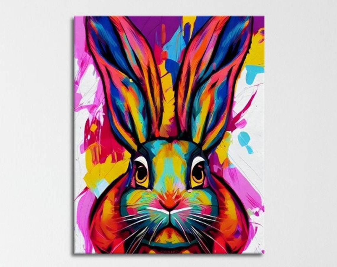 Colorful Pop Art Rabbit Portrait Neon Bold Animal Art Poster
