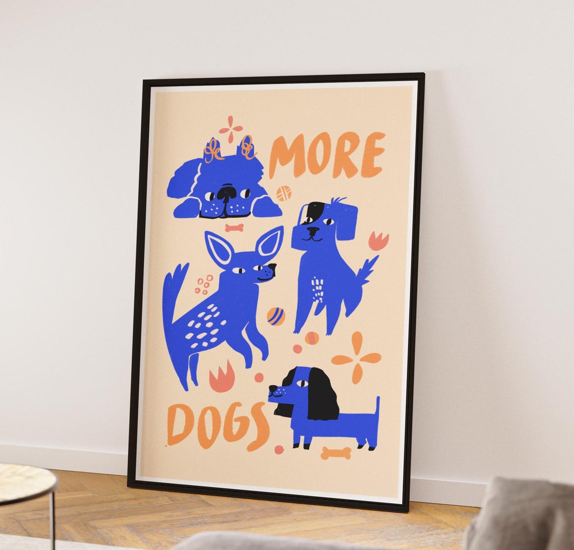 More Dogs Funny Blue Dog Illustrations Cute Pet Lover Art Poster