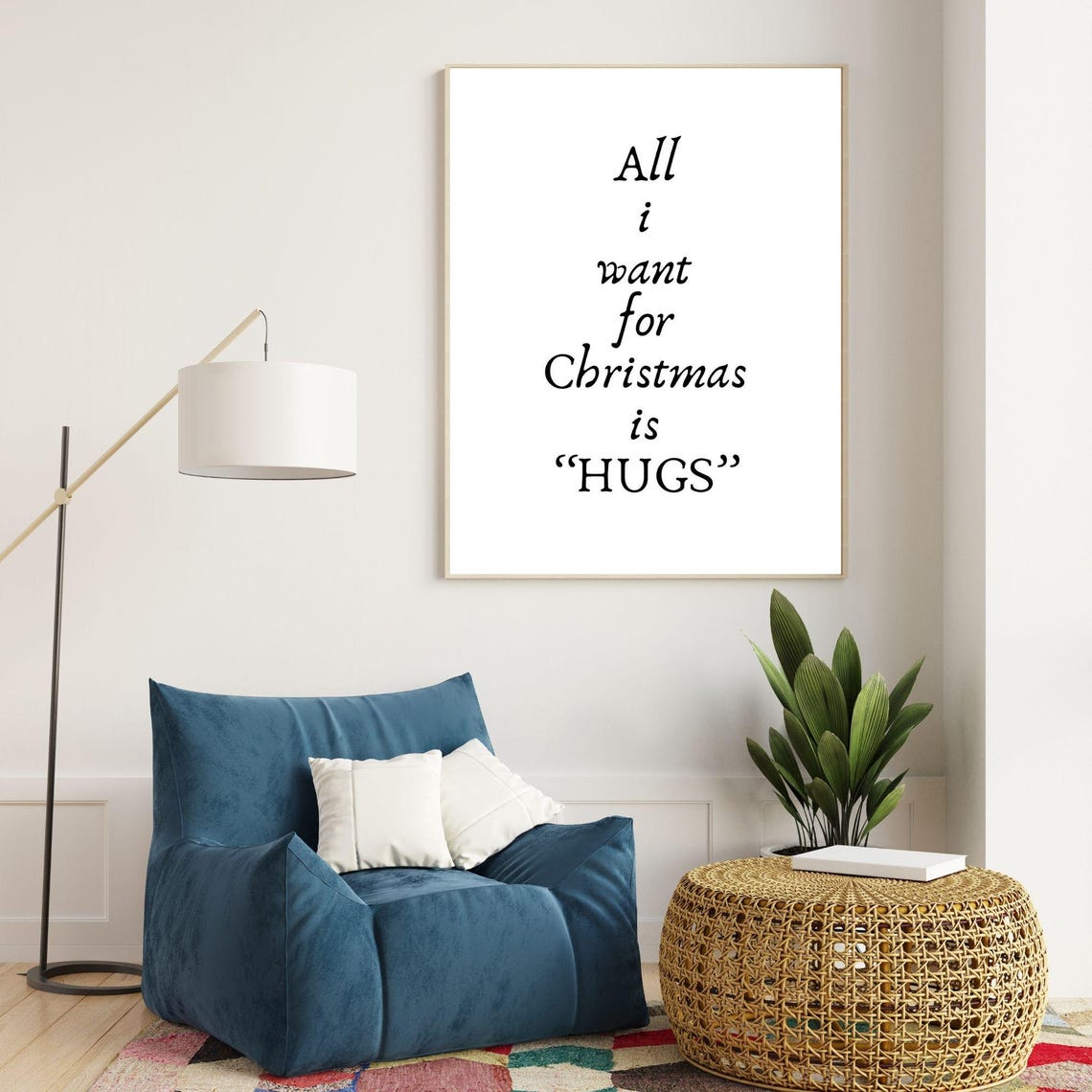 All I Want For Christmas Is Hugs Minimalist Typography Holiday Poster - Image 4