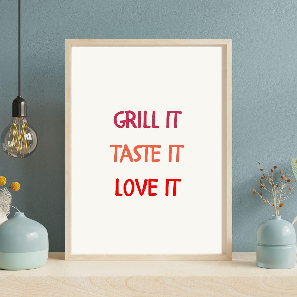 Grill It Taste It Love It Fun Typography Design Aesthetic Kitchen Poster Playful Kitchen Wall Art Minimalist Art - Image 4