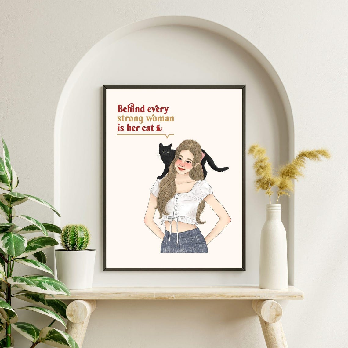 Behind Every Strong Woman Is Her Cat Black Cat Illustration Poster - Image 6