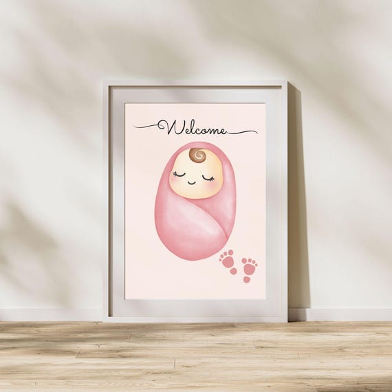 Welcome Baby Girl Sweet Footprint And Baby Design Wall Art