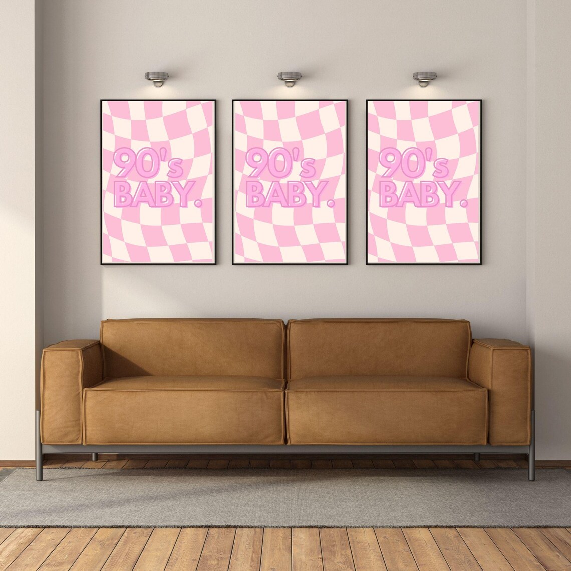 90s Baby Pink Retro Checkerboard Nostalgia Quote Wall Art Poster - Image 6