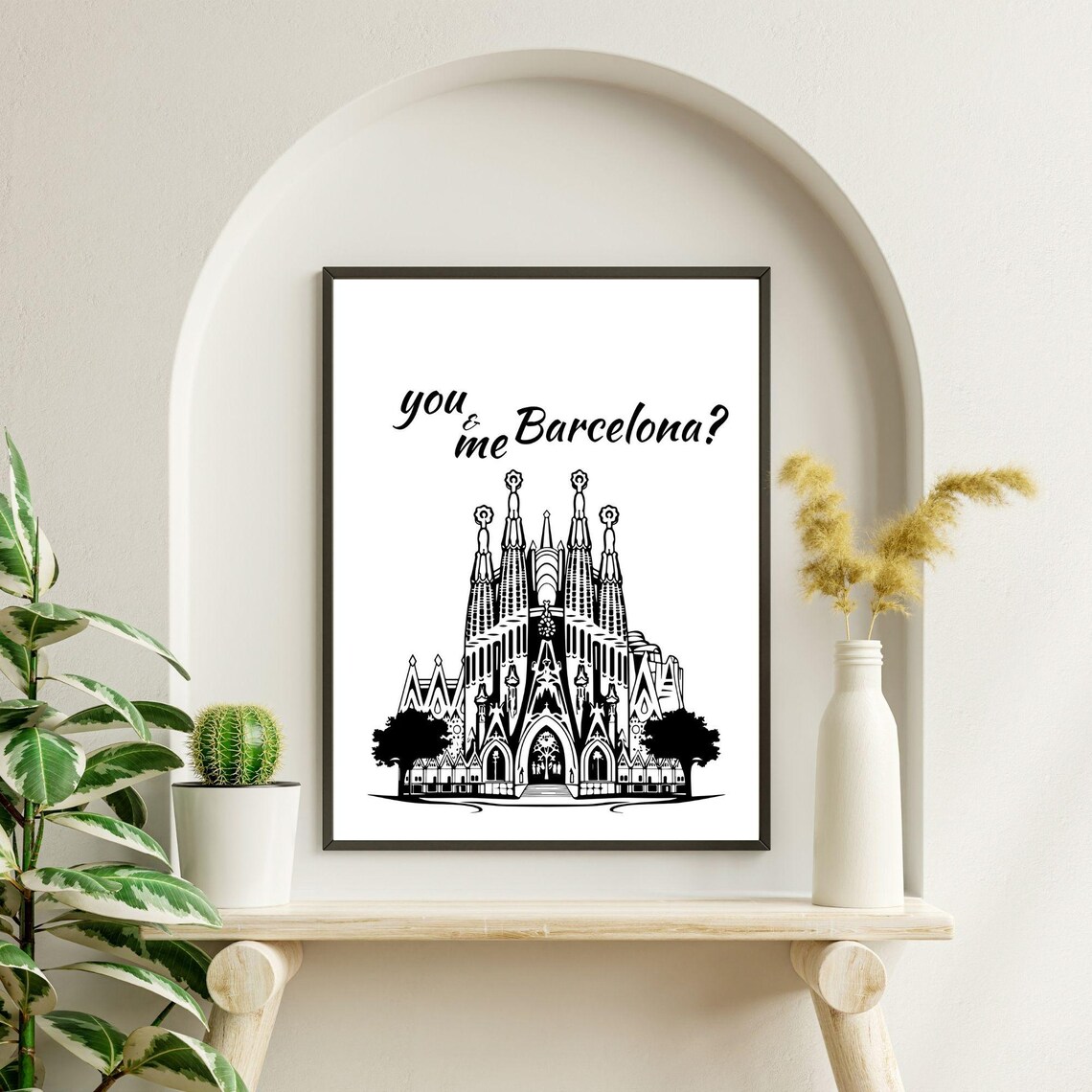 You And Me Barcelona Sagrada Familia Line Art Romantic Travel Poster - Image 7
