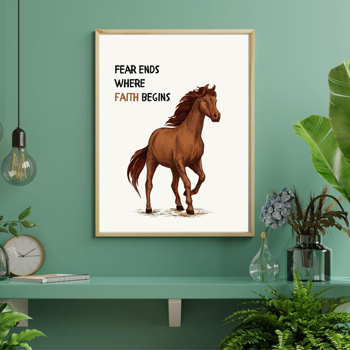 Fear Ends Where Faith Begins Chestnut Horse Inspirational Quote Poster - Image 7