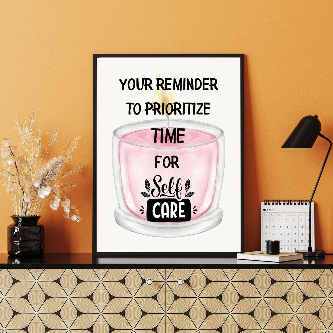 Prioritize Time For Self Care Pink Candle Reminder Motivational Poster - Image 3