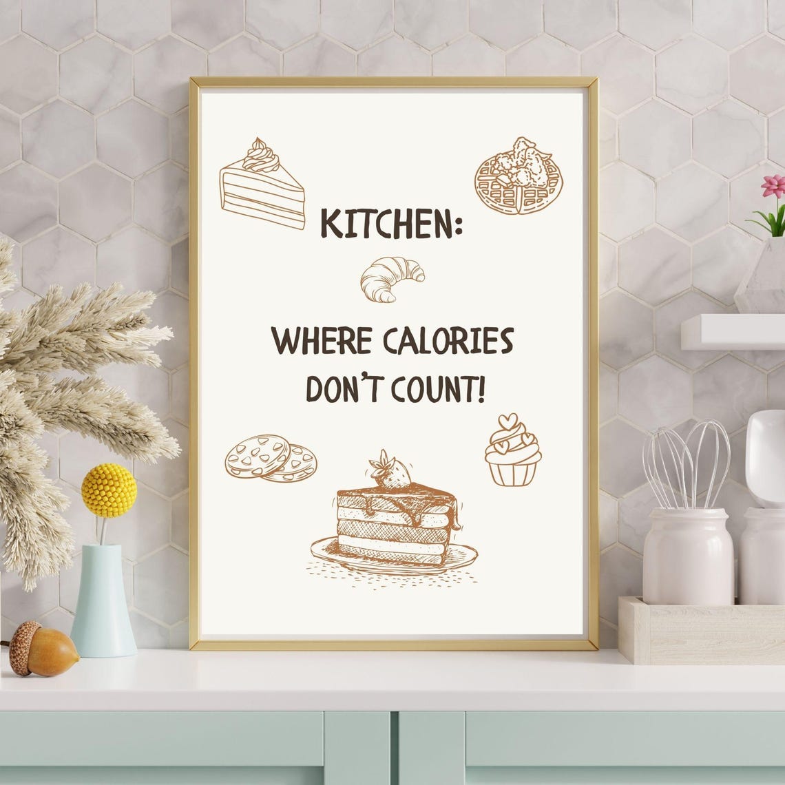 Kitchen Where Calories Dont Count Fun Wall Art Playful Kitchen Poster Cute Wall Decor Minimalist Wall Art - Image 6