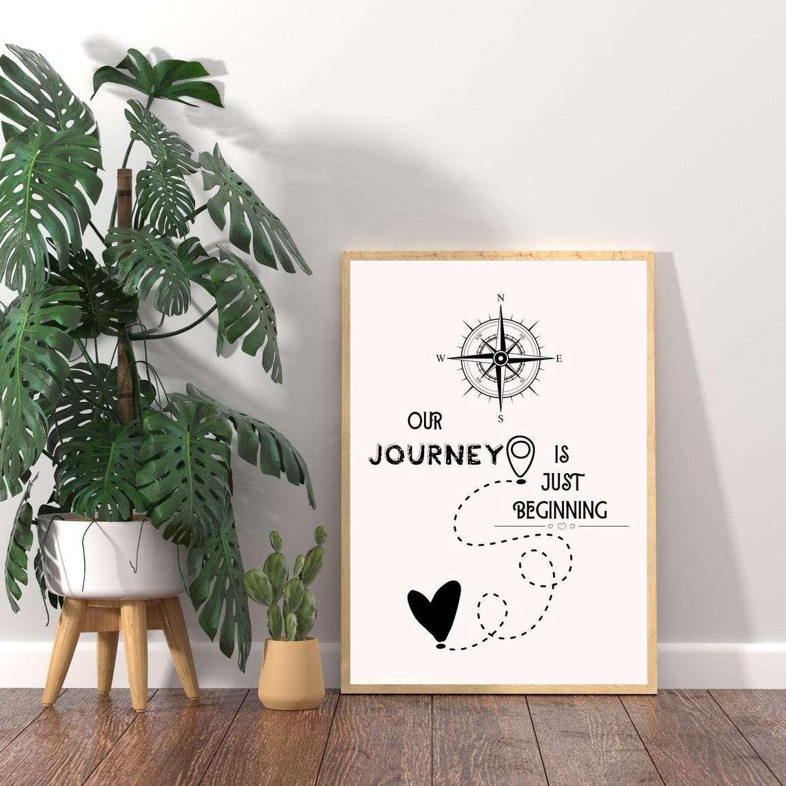 Our Journey Is Just Beginning Compass Heart Map Romantic Wall Poster - Image 2