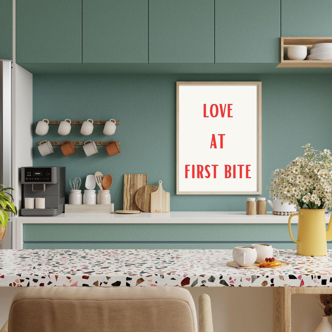 Love At First Bite Fun Kitchen Art Cute Wall Poster Aesthetic Kitchen Decor Minimalist Wall Art Red Lovers Art - Image 5