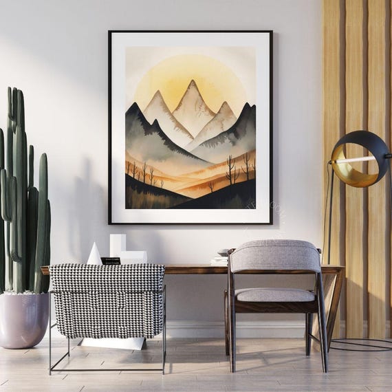 Abstract Mountain Landscape Print Boho Geometric Wall Art