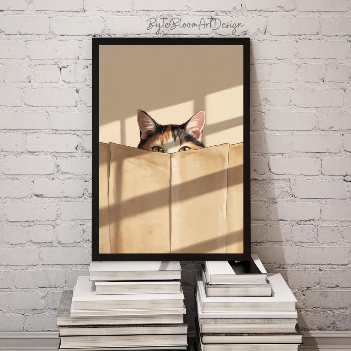 Peekaboo Calico Cat Print Minimalist Lover Wall Art