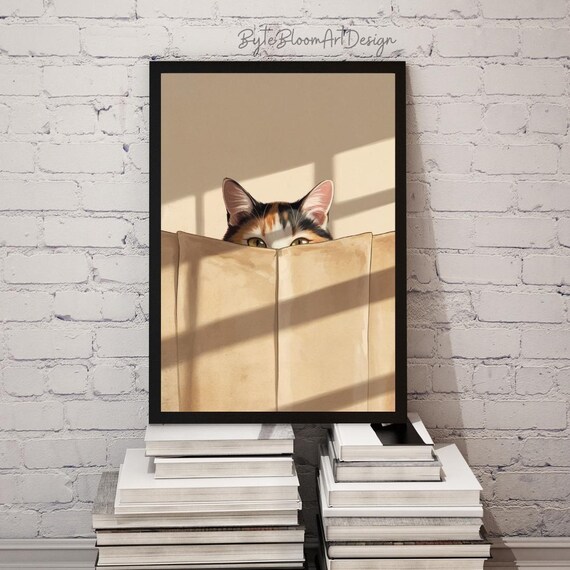 Peekaboo Calico Cat Peeking Over Blanket Warm Sunlight Cat Poster