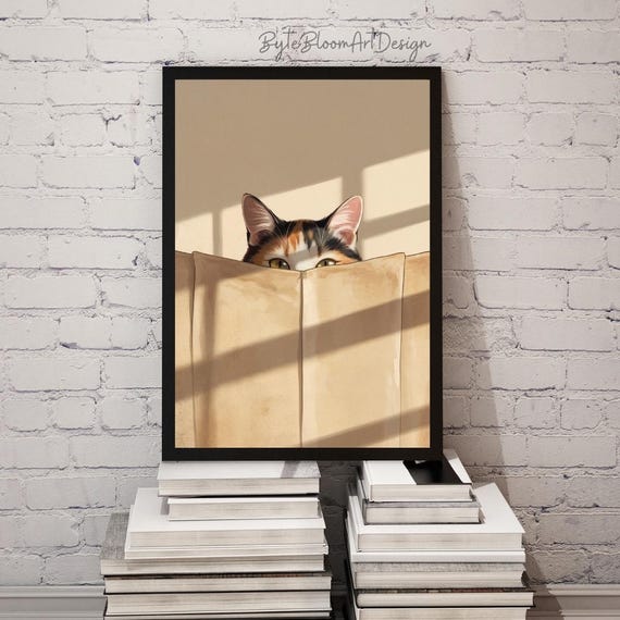 Peekaboo Calico Cat Print Minimalist Lover Wall Art